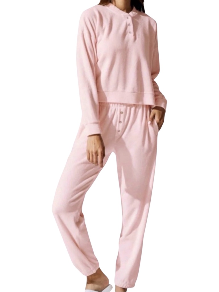 Donni. Terry Henley Sweatshirt & Jogger Set - Size Large - Pink